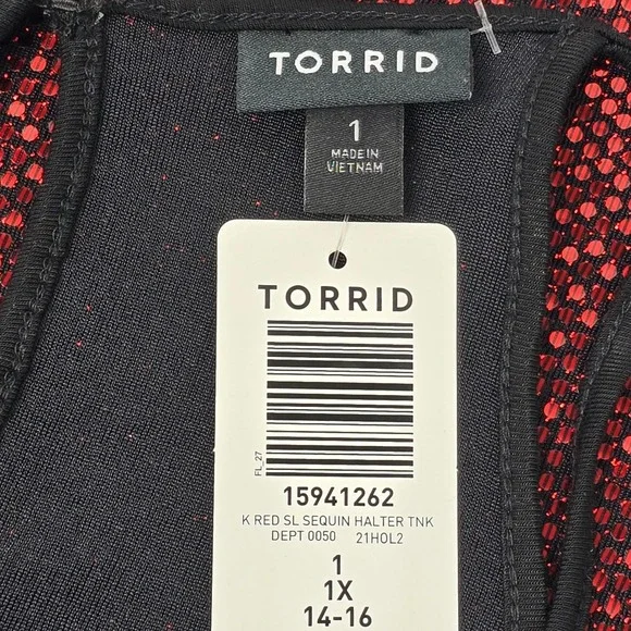 Torrid 1X Red Sequin Halter Tank Top Glitter Sparkle Night Out Party - Picture 5 of 9